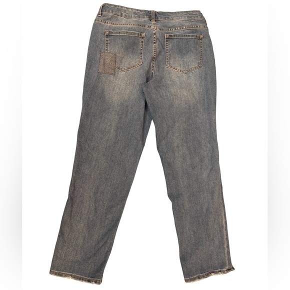 LOGO Lori Goldstein Patchwork Boyfriend Jeans Raw Hem Ankle Crop Size 6 Boho - Picture 5 of 8